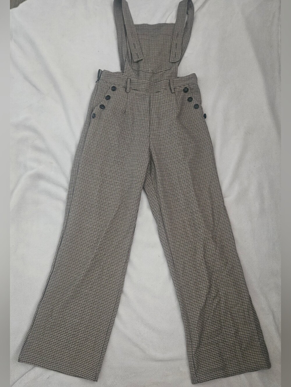 Cider Checked High-Waist Wide-Leg Suspender Pants - Brown/Black